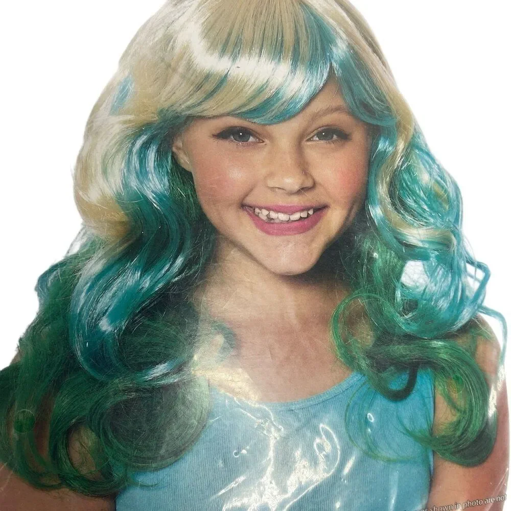 Halloween Child Size Mermaid Wig Blue Green Blonde Ages 8+ NWT